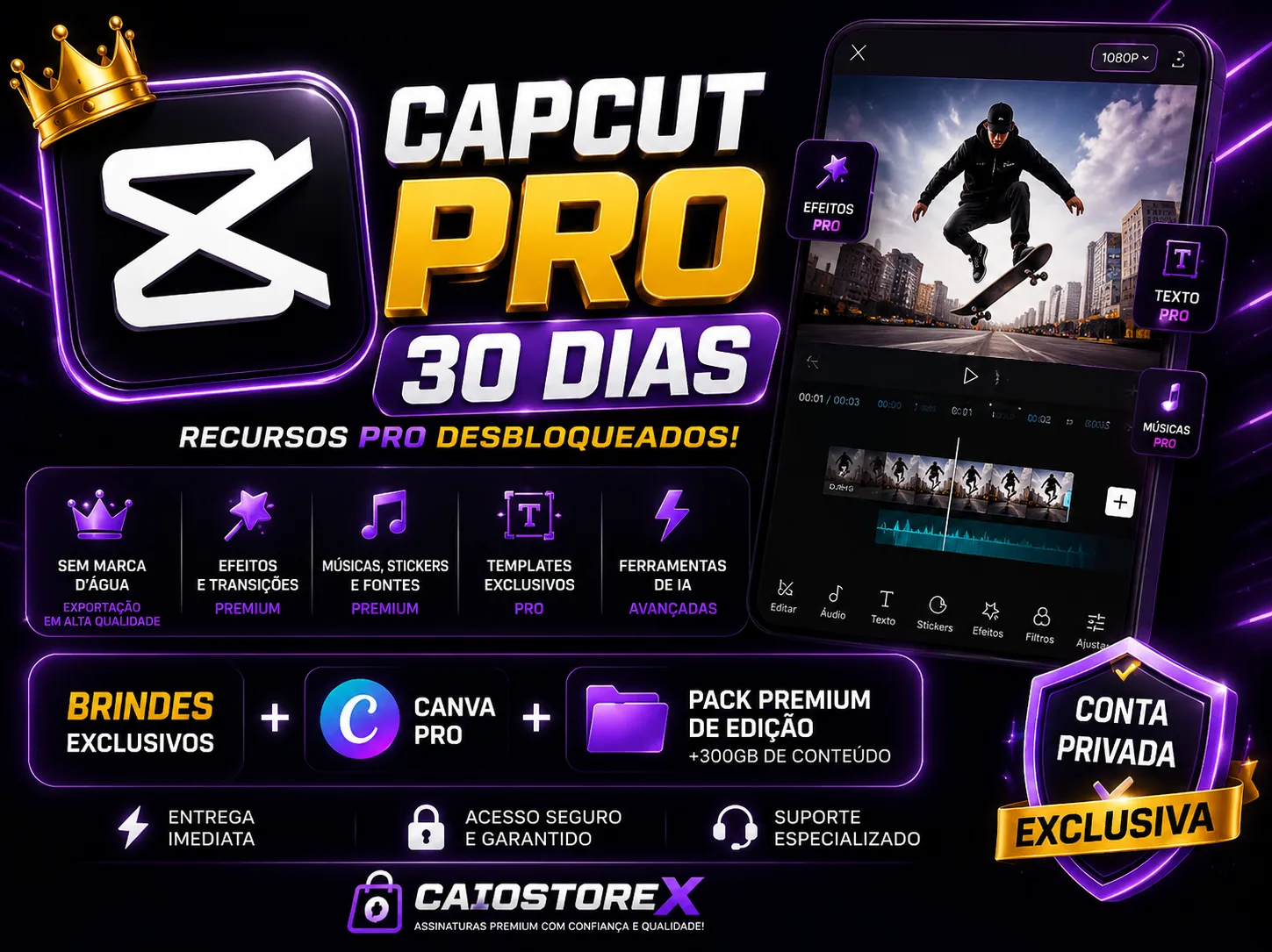 CAPCUT PRO PRIVADO 30 DIAS + BRINDES - ENTREGA AUTOMATICA